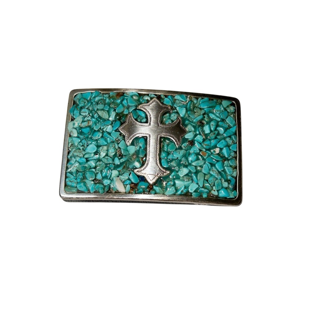 Nocona Turquoise Cross Inlay Western Belt Buckle